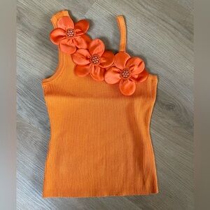 Orange Asymmetrical Embellished Tank Top